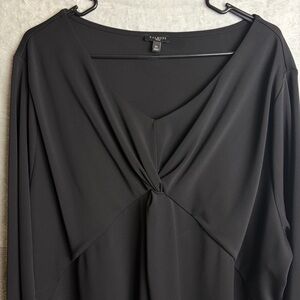 Talbots Babydoll Top Y2K Twist Front Black V-Neck Date Night Old Money